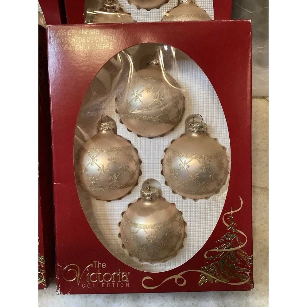 Victoria Collection Ranch USA Glass Golden Christmas Ornaments 4 Boxes 16 Balls